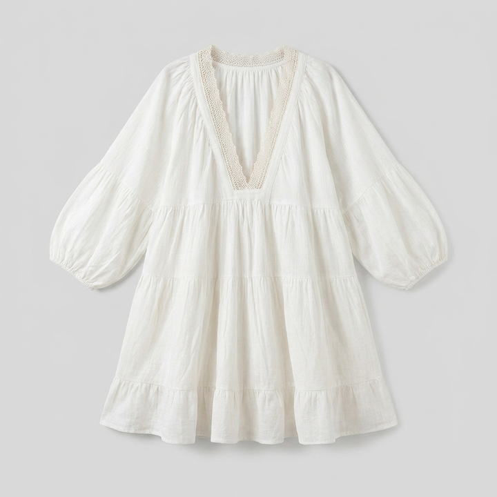 Bella white cotton-linen mini sundress product flat-lay