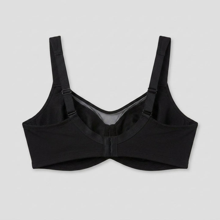Black plus-size minimizer bra flat-lay