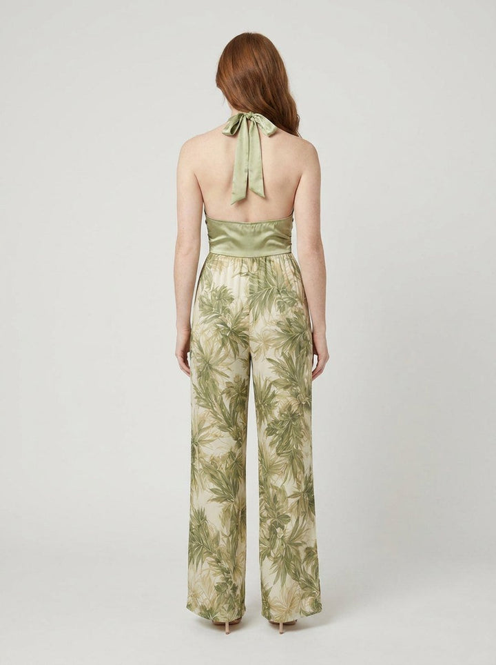 Bella satin halter jumpsuit back view