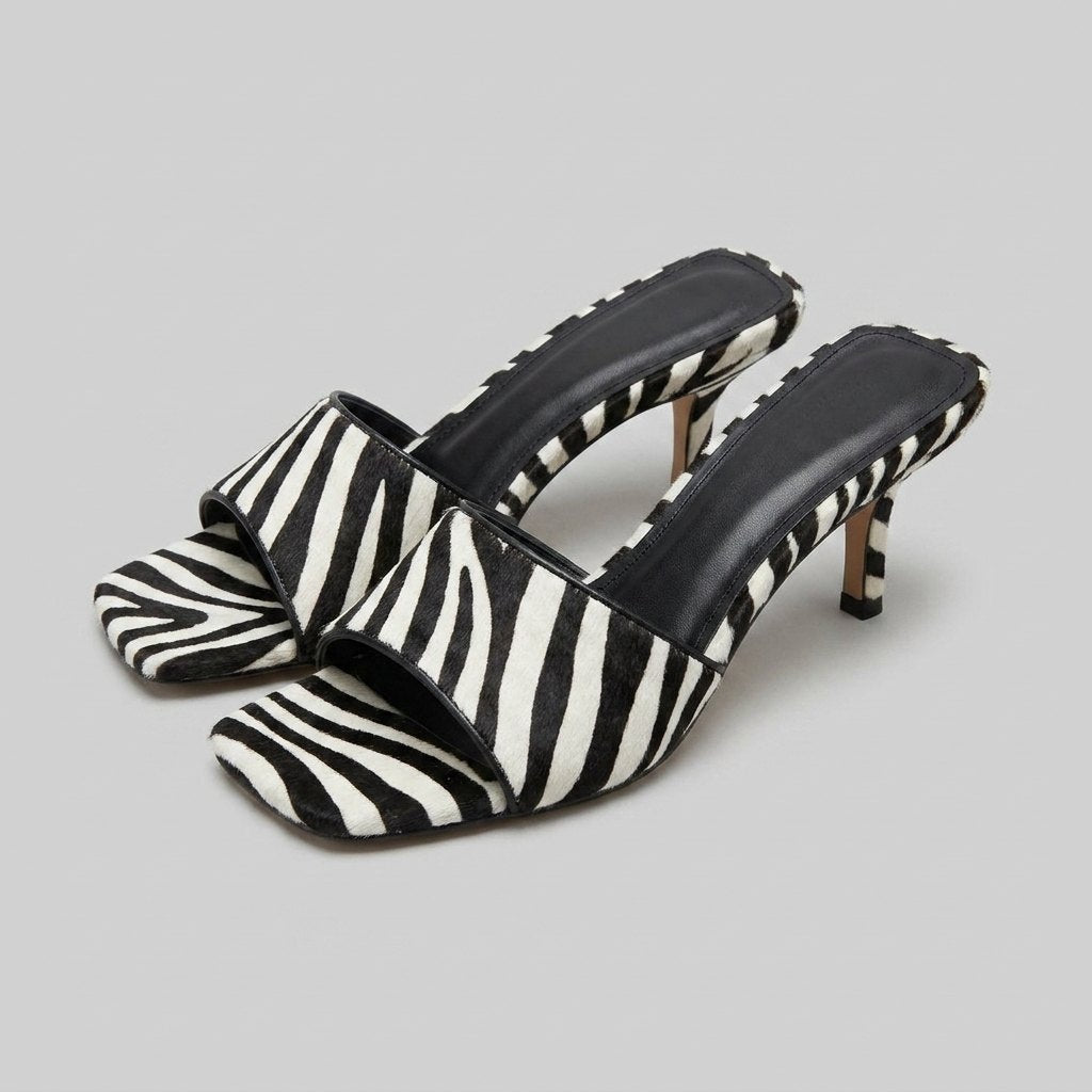 Bella zebra calf hair stiletto mule sandals