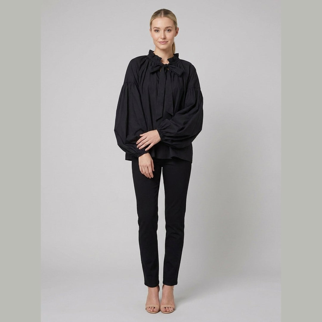 Bellarine ruffle collar blouse black