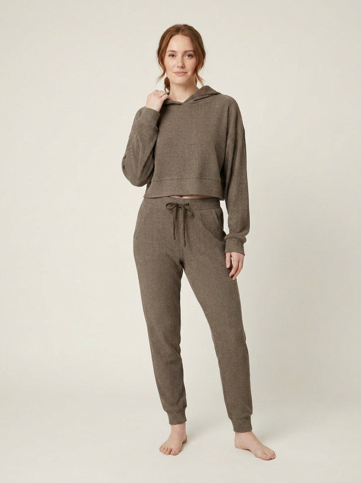 Bernie Corduroy Comfy Set coffee brown ribbed cropped hoodie and joggers
