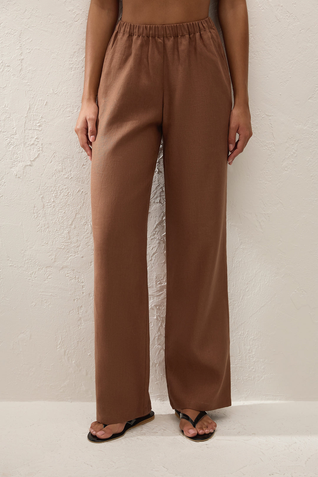 Blanche slim tailored pants in cacao with a concealed zip waist, image 3 of 7