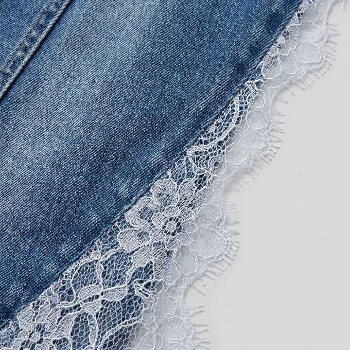 Blandine washed denim and lace trim detail