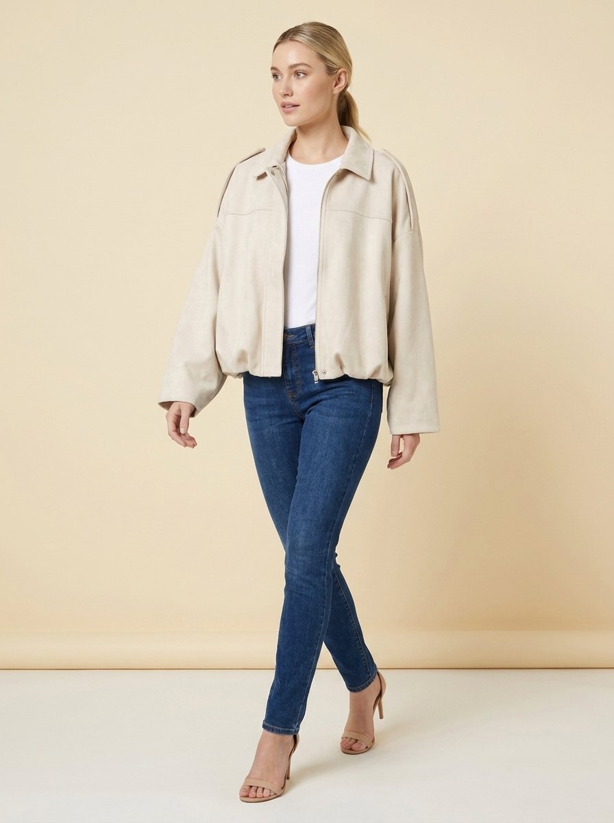 Bomber suede-look jacket beige - The Store Vancouver