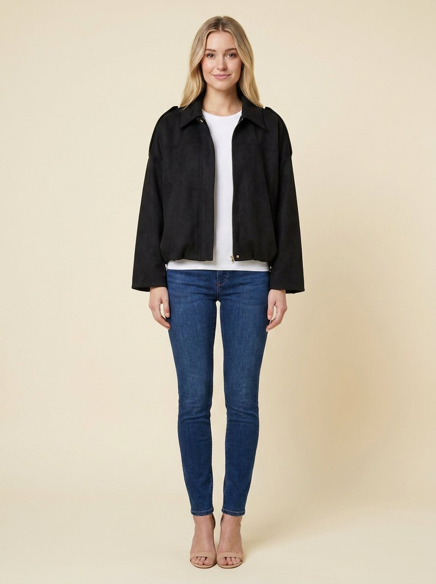 Bomber suede-look jacket black - The Store Vancouver