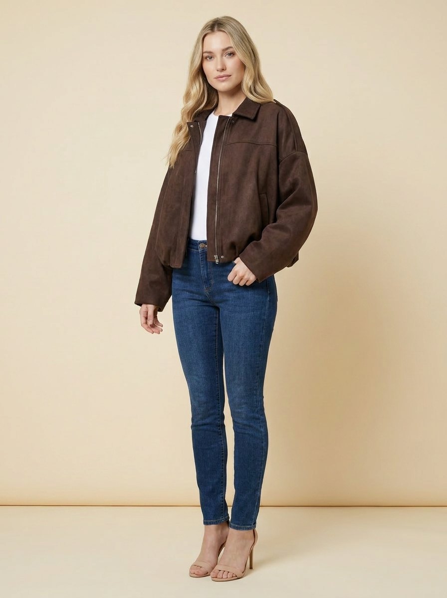 Bomber suede-look jacket dark brown - The Store Vancouver