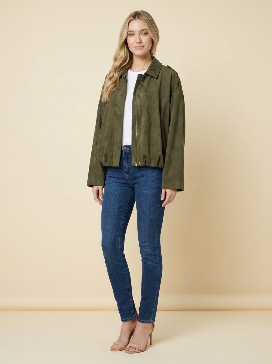Bomber suede-look jacket green - The Store Vancouver