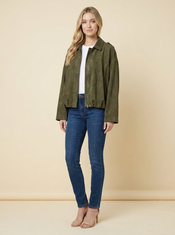 Bomber suede-look jacket green - The Store Vancouver