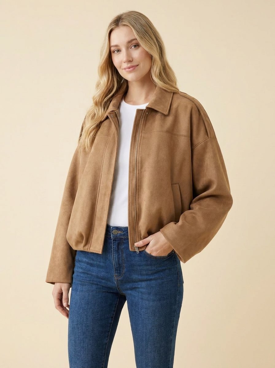 Bomber suede-look jacket light brown - The Store Vancouver