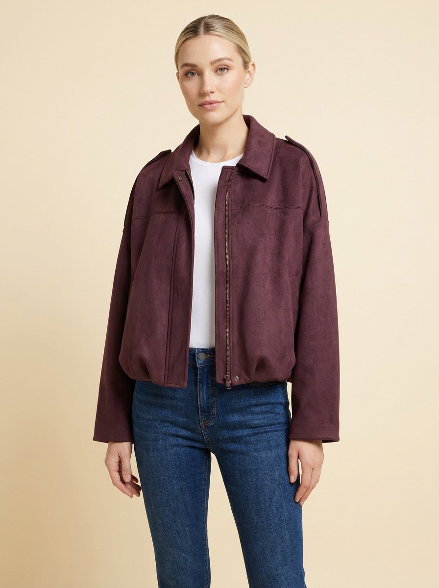 Bomber suede-look jacket red - The Store Vancouver