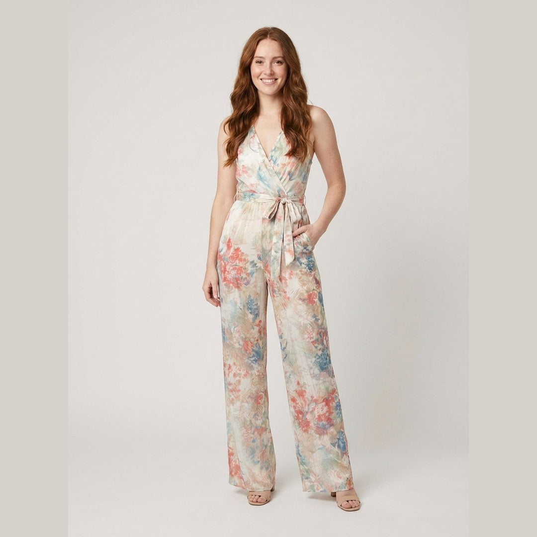 Bora satin halter floral jumpsuit - front
