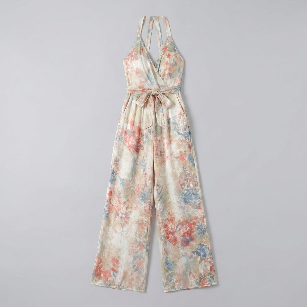 Bora satin halter floral jumpsuit - product