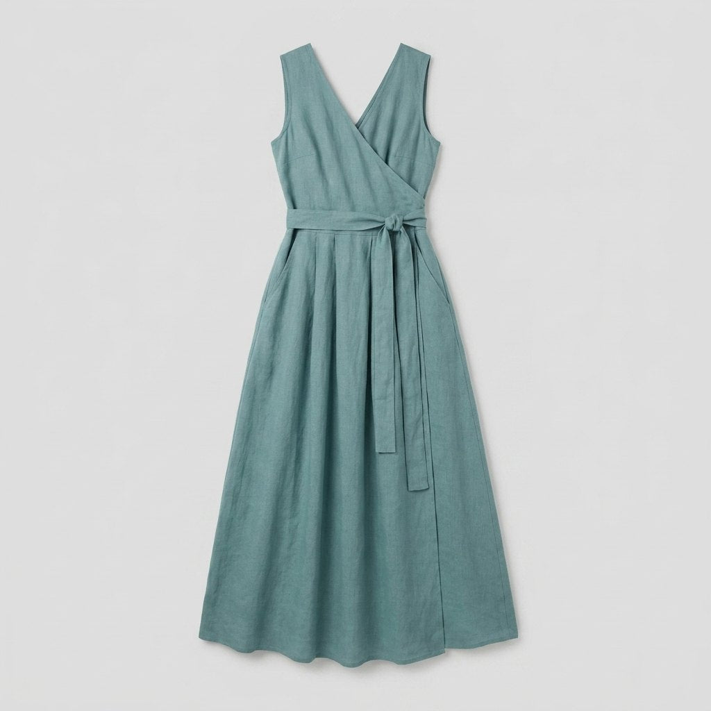 Bora teal linen wrap maxi dress - product