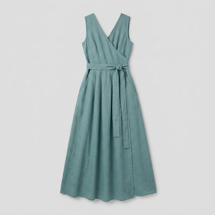 Bora teal linen wrap maxi dress - product