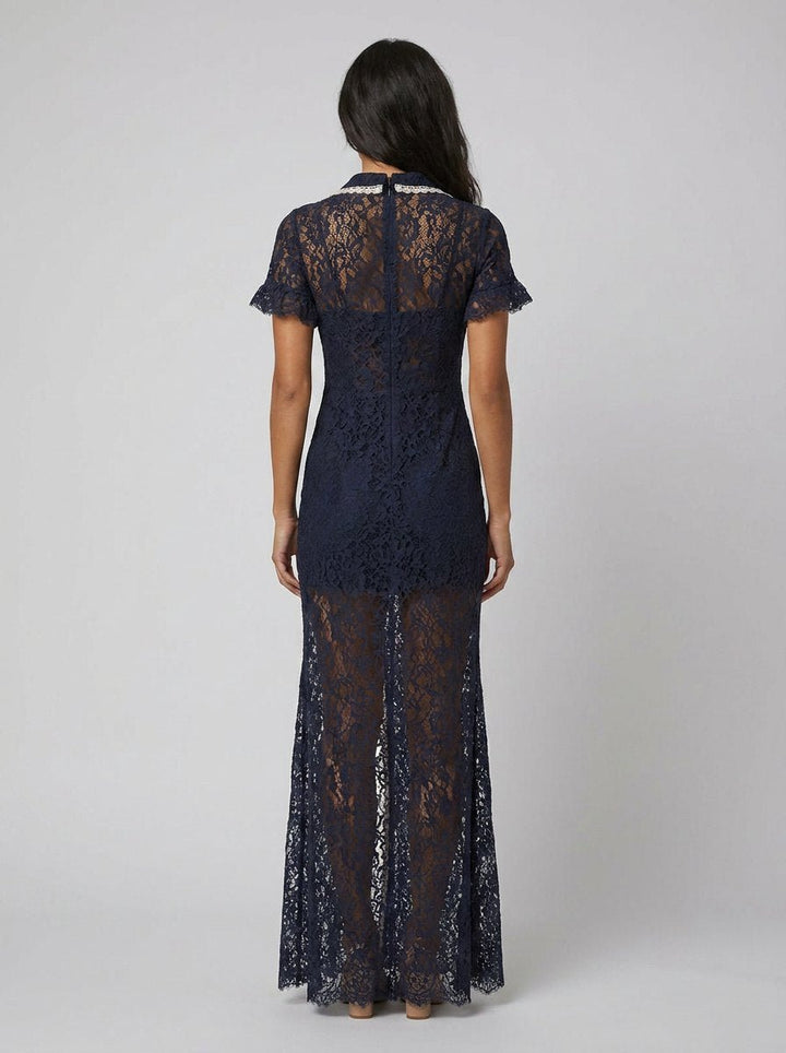 Bora navy floral lace midi back view