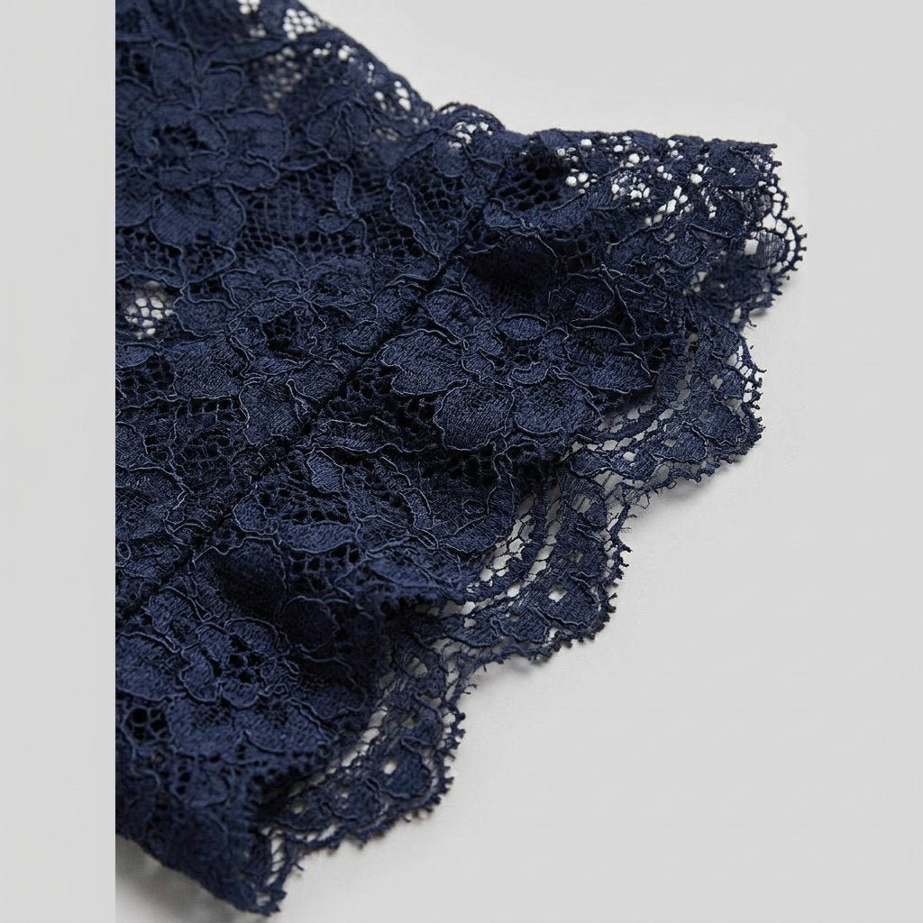 Bora navy floral lace fabric close-up