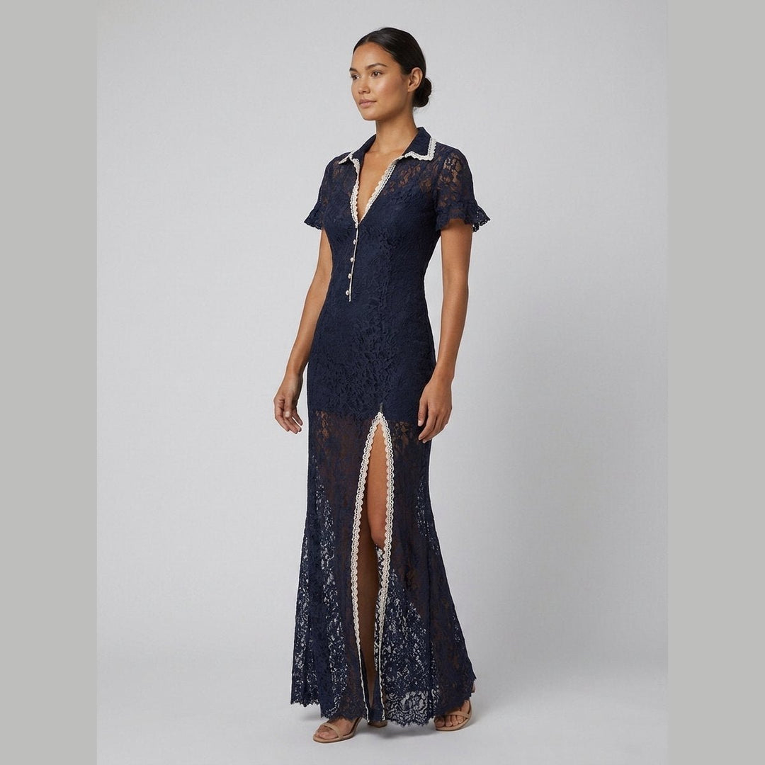 Bora navy boho floral lace midi dress - side