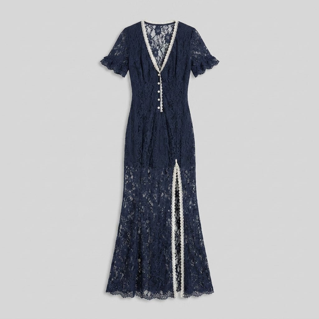 Bora navy boho floral lace midi dress - product
