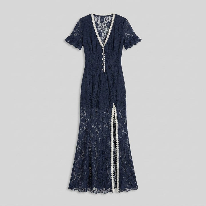 Bora navy boho floral lace midi dress - product