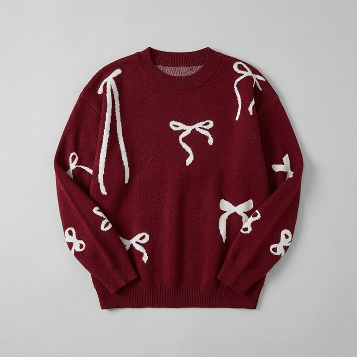Bow jacquard pullover sweater product flat lay