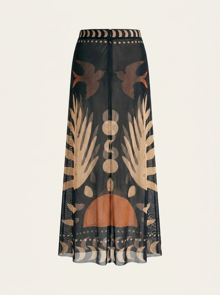Breezy bird print maxi skirt back view