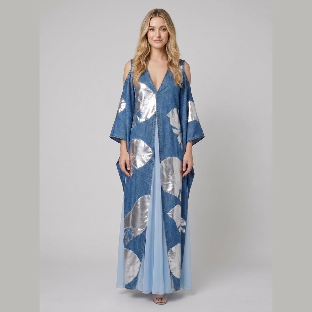 Breezy denim caftan A-line dress walking