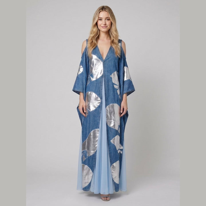 Breezy denim caftan A-line dress walking