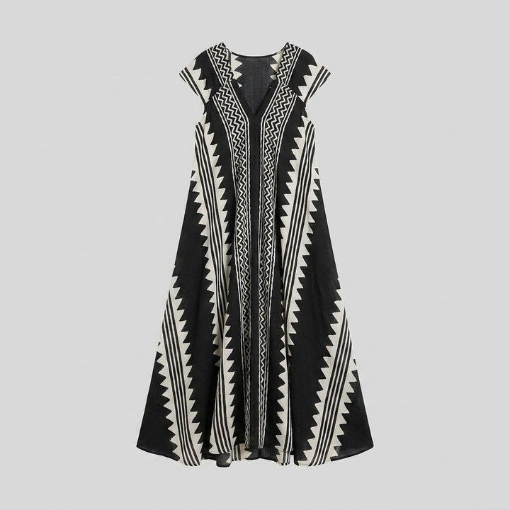Breezy ethnic print maxi dress flat lay