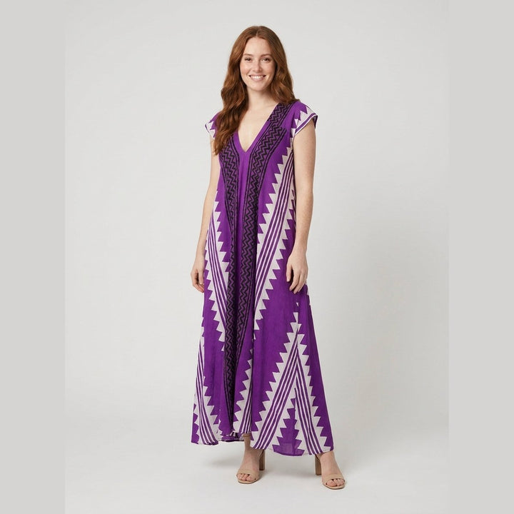 Breezy ethnic print maxi dress purple