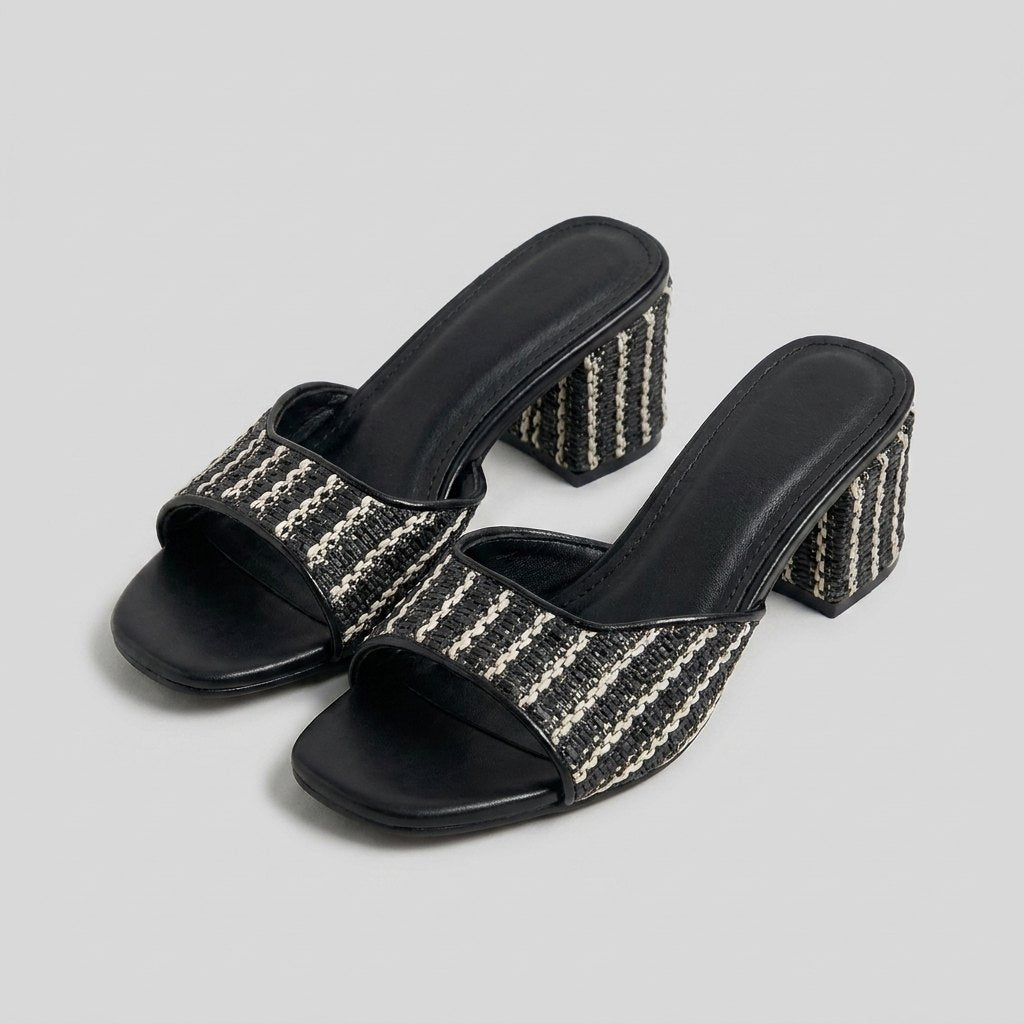 Breezy raffia heeled sandals black pair