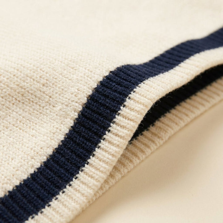 Breezy knit fabric navy stripe detail
