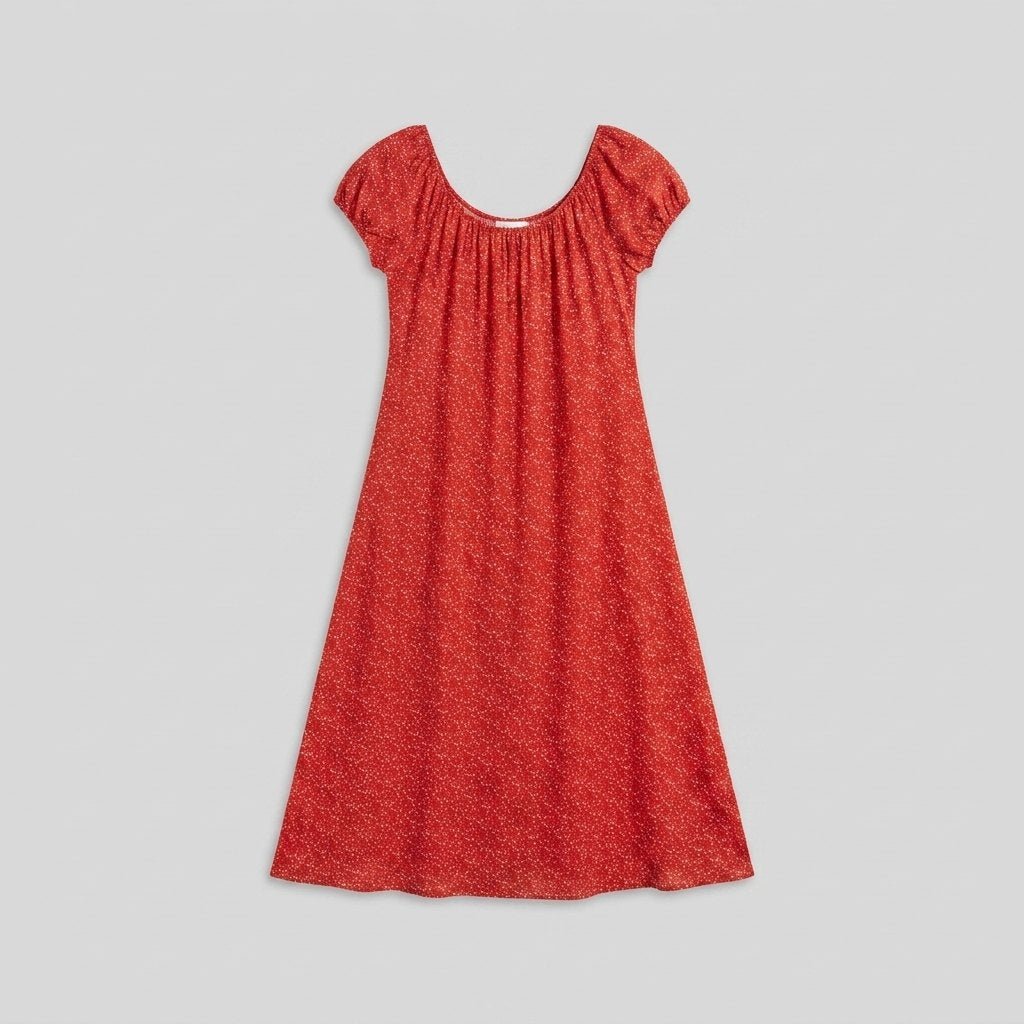 Breezy red floral midi dress flat lay