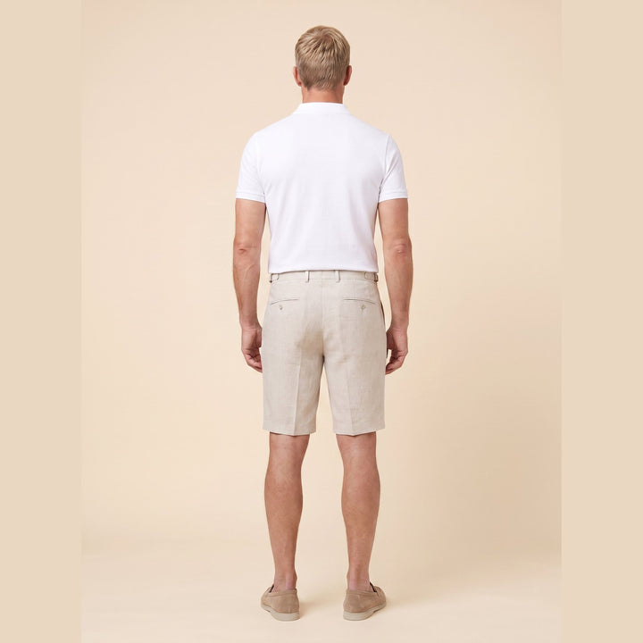 Brenlin linen Bermuda shorts, back view on model