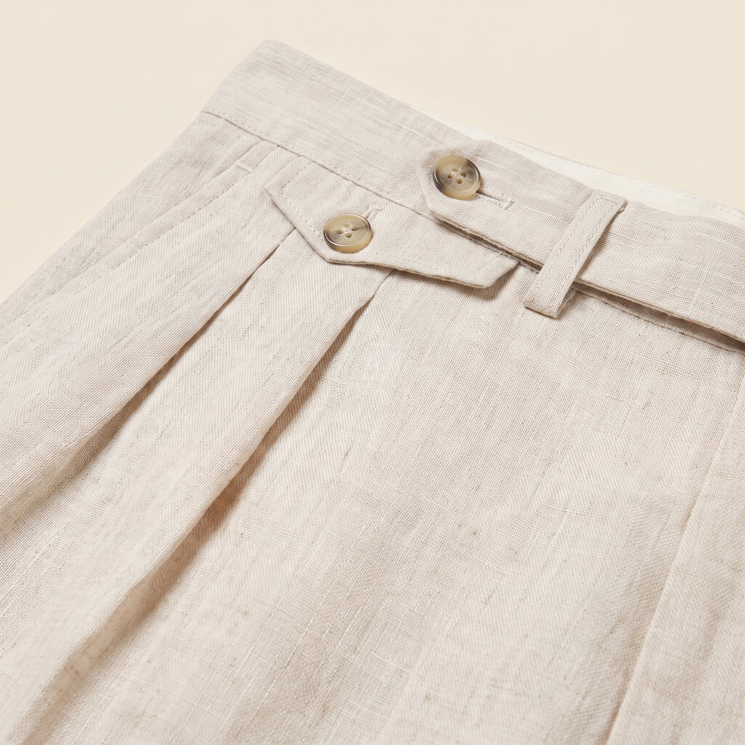 Brenlin Bermuda shorts natural linen fabric and waistband detail