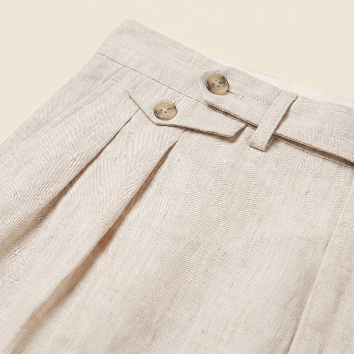 Brenlin Bermuda shorts natural linen fabric and waistband detail