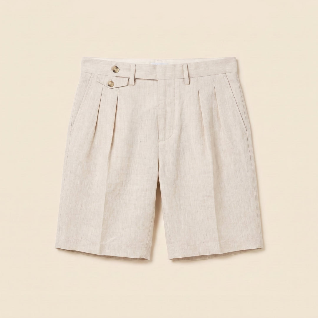 Oatmeal linen Brenlin Bermuda shorts, product flat lay
