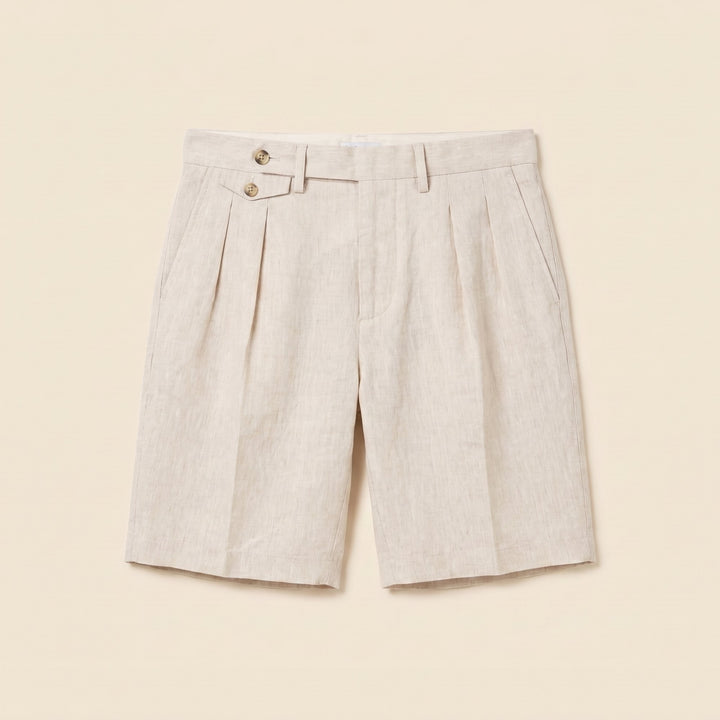 Oatmeal linen Brenlin Bermuda shorts, product flat lay