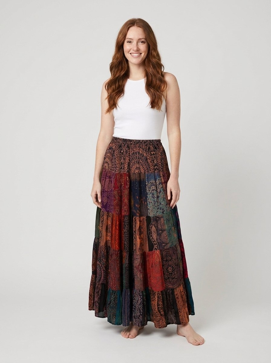 Brielle patchwork maxi skirt front