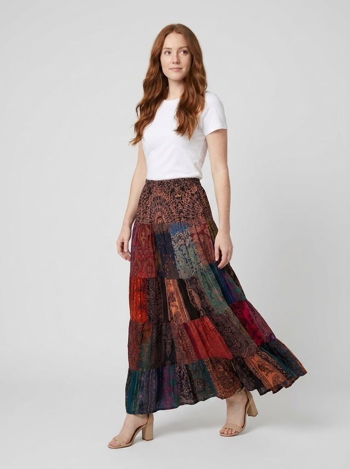 Brielle patchwork maxi skirt side