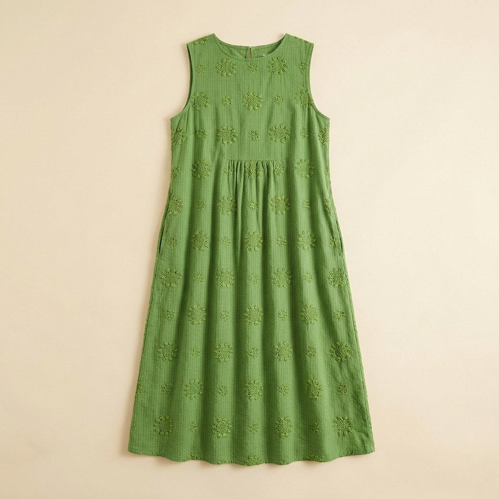 Brigitte sleeveless midi dress with side pockets, flat lay