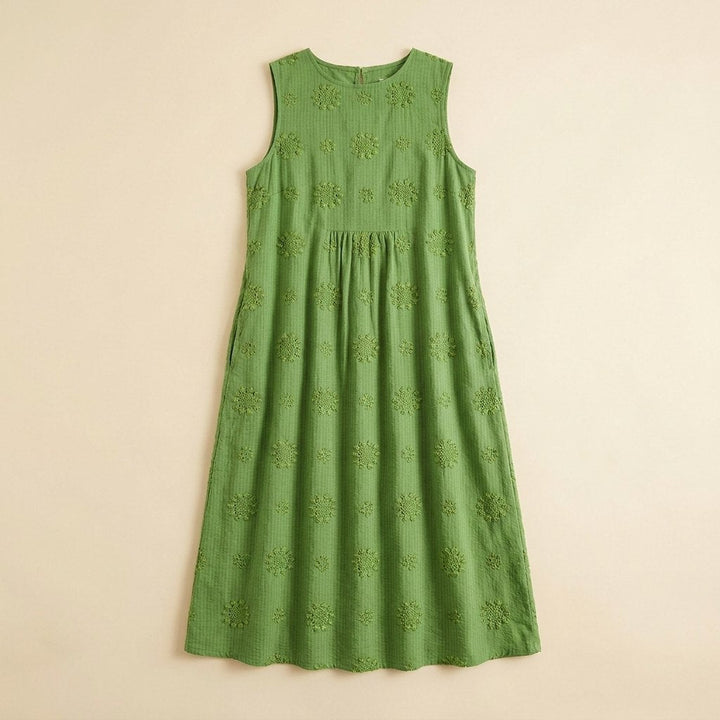 Brigitte sleeveless midi dress with side pockets, flat lay