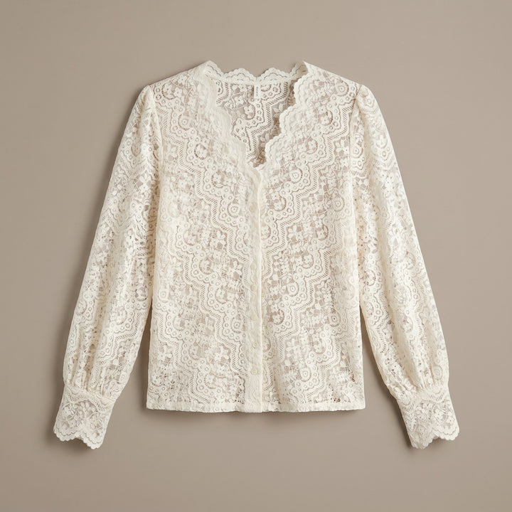 Britney ivory lace knit blouse product flat-lay