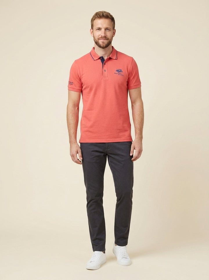 Brix mens polo coral on model