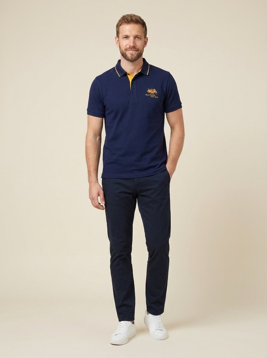 Brix mens polo navy on model