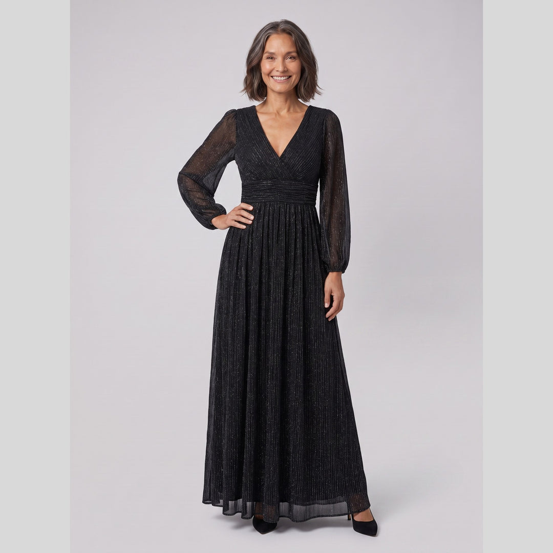 Black glittery sequin empire waist lantern sleeve evening dress - The store Vancouver