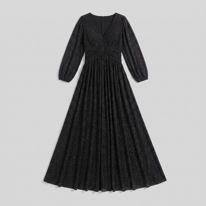 Black glittery sequin empire waist evening dress flat lay product photo - The store Vancouver
