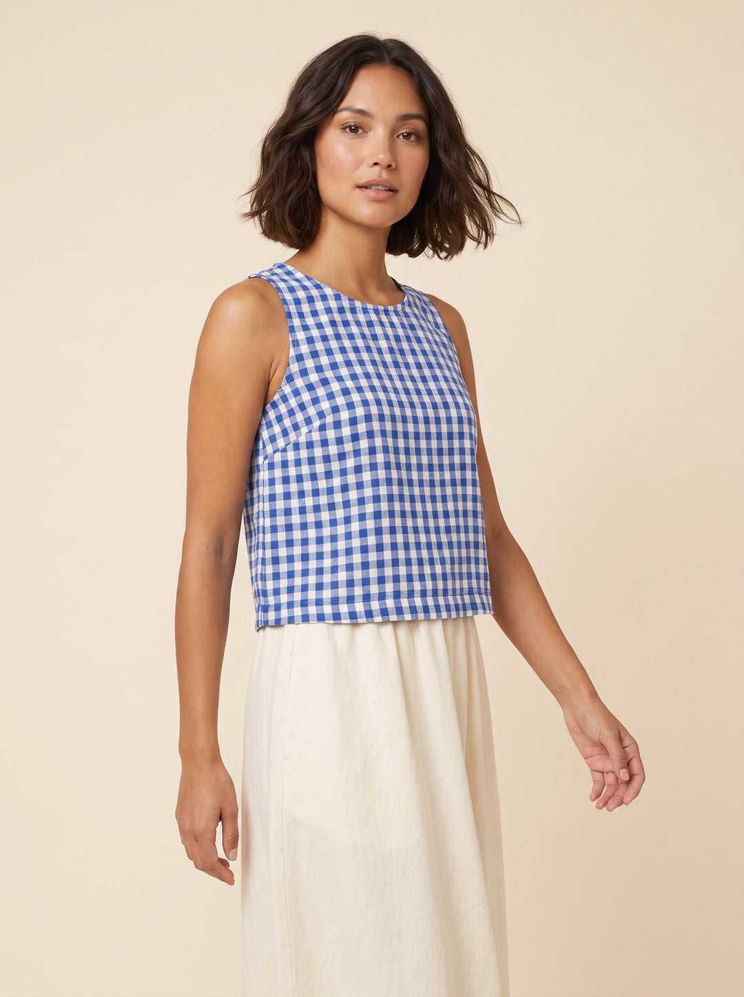 Bryn gingham tank top Cobalt blue