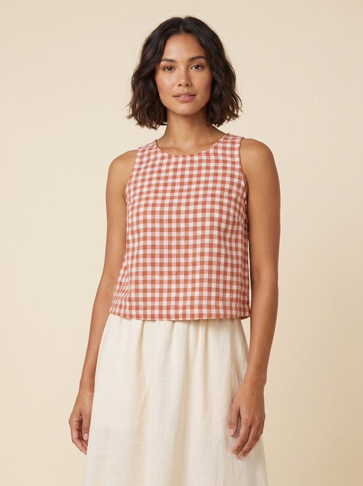 Bryn gingham tank top Moroccan terracotta