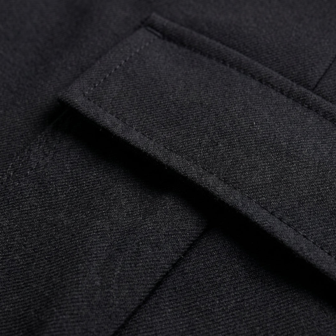 Caden Mens Cargo Shorts black wool fabric close up